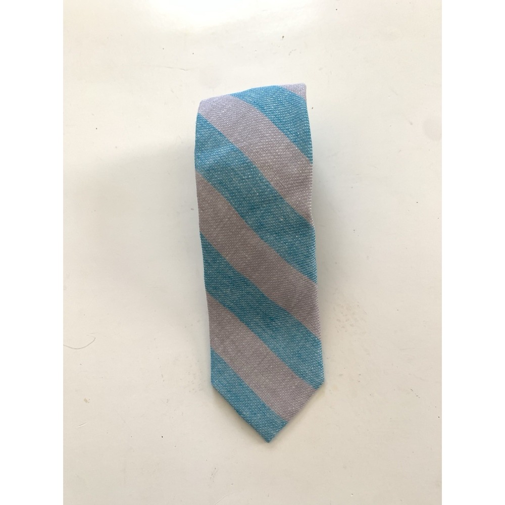 SPREZZA New York City Tie Mens Gray Blue Striped LINEN Blend 57.5" L x 2.75" W